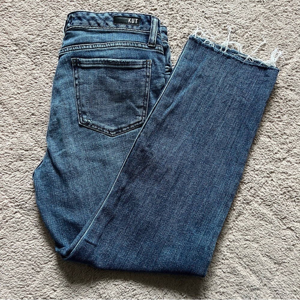 Kut from the Kloth Reese Ankle Straight Leg Distressed Jeans Preppy Size 8